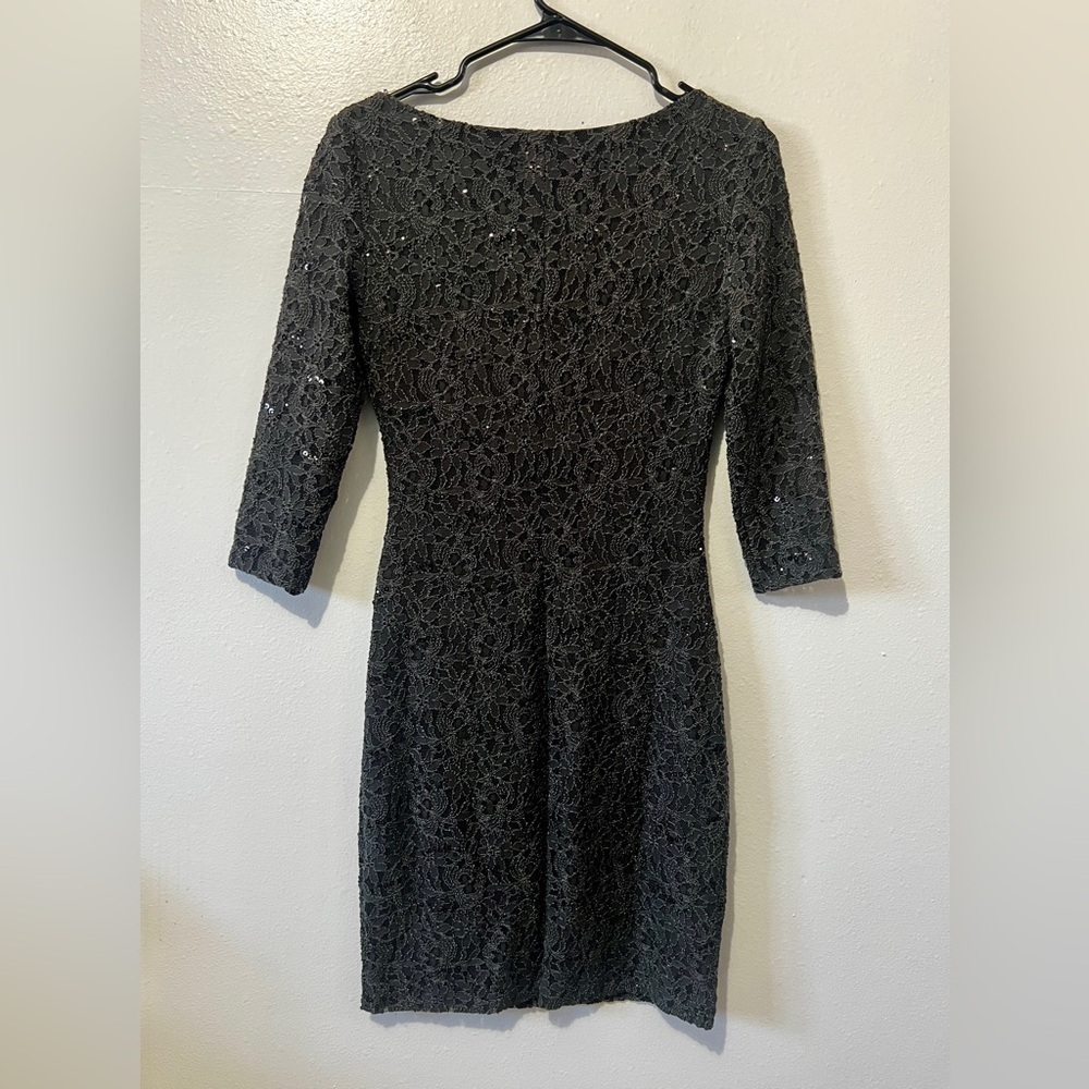 Ralph Lauren Charcoal Sequin Beaded Lace Dress - Size 6P - Picture 6 of 10